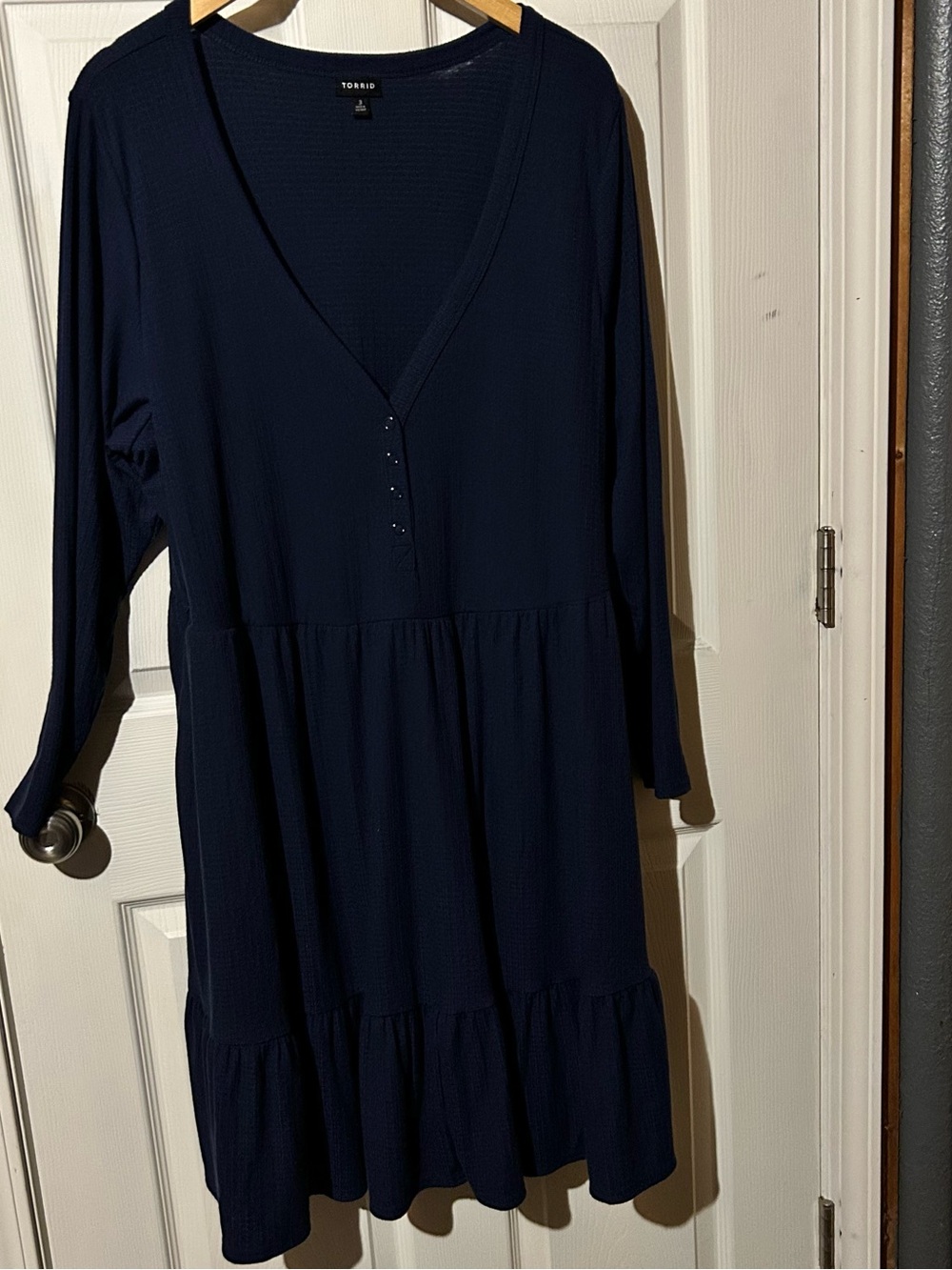 torrid Navy V-Neck Tiered Long-Sleeve Dress